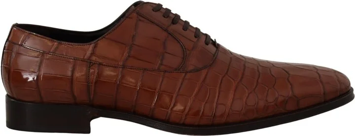 Brown Crocodile Leather Mens Formal Derby Men's Shoes