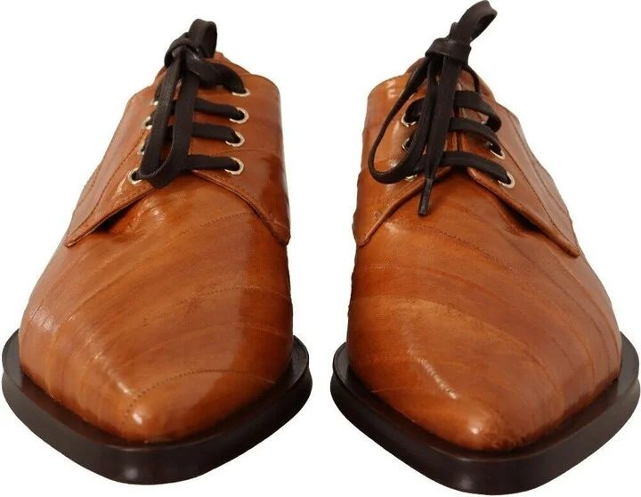Brown Eel Leather Lace Up Formal Women's Shoes - Image 2