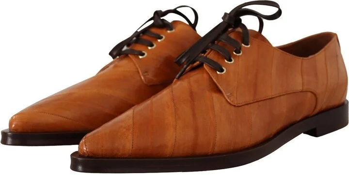 Brown Eel Leather Lace Up Formal Women's Shoes - Image 3
