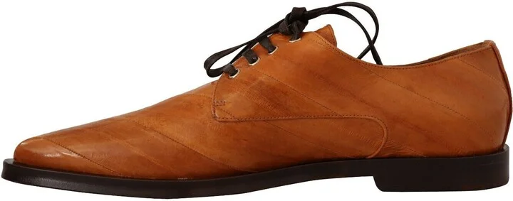 Brown Eel Leather Lace Up Formal Women's Shoes - Image 5