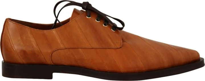 Brown Eel Leather Lace Up Formal Women's Shoes