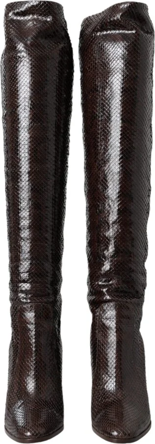 Brown Exotic Leather Heels High Boots Women's Shoes - Image 2