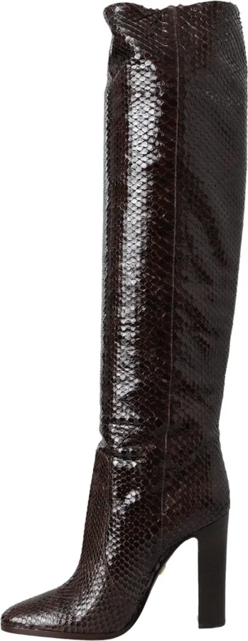 Brown Exotic Leather Heels High Boots Women's Shoes - Image 5