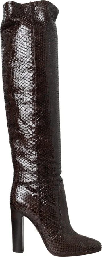 Brown Exotic Leather Heels High Boots Women's Shoes