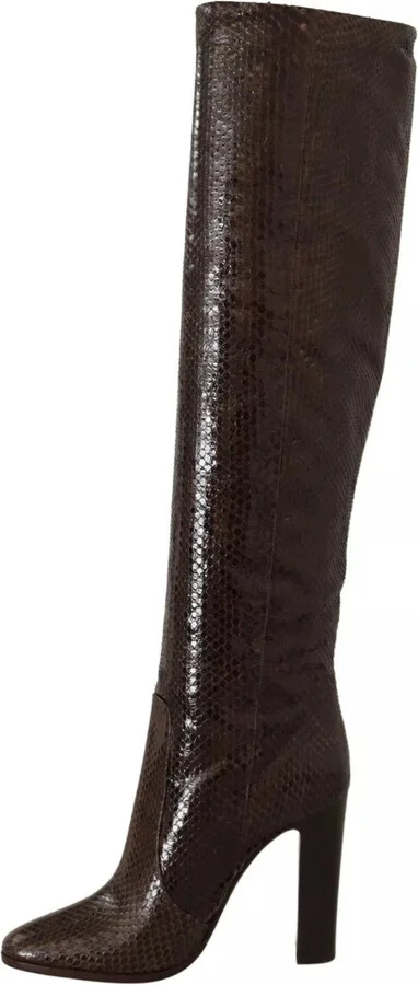 Brown Exotic Leather Heels High Boots Women's Shoes (Pre-Owned) - Image 2