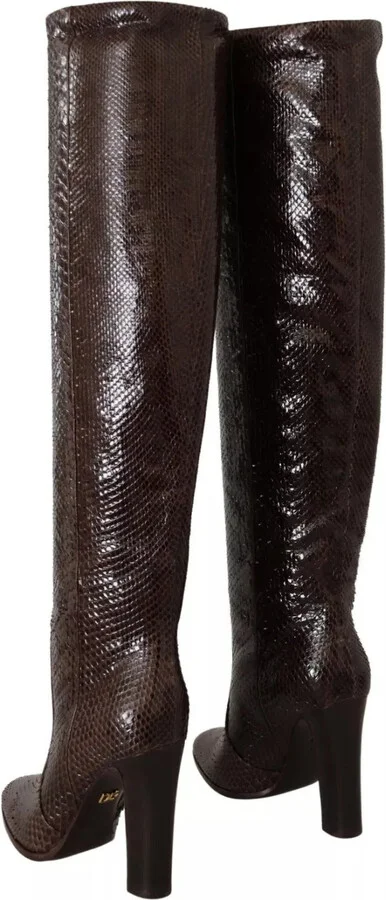 Brown Exotic Leather Heels High Boots Women's Shoes (Pre-Owned) - Image 4