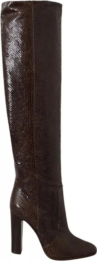 Brown Exotic Leather Heels High Boots Women's Shoes (Pre-Owned)