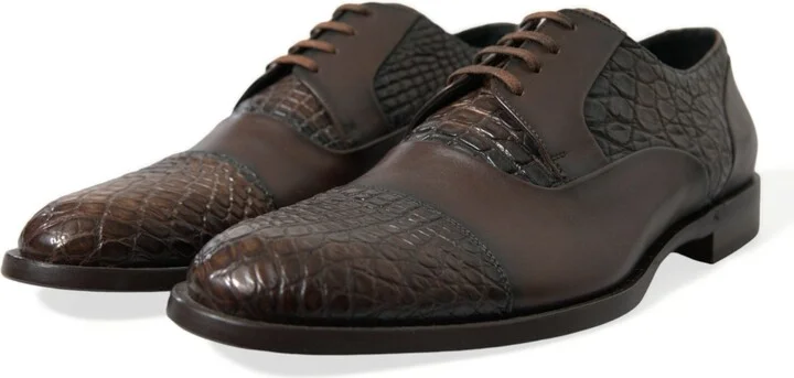 Brown Exotic Leather Lace Up Oxford Dress Men's Shoes - Image 3