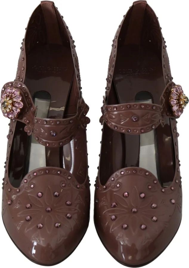 Brown Floral Crystal CINDERELLA Heels Women's Shoes - Image 2