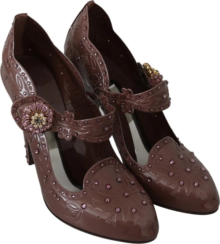 Brown Floral Crystal CINDERELLA Heels Women's Shoes - Image 3
