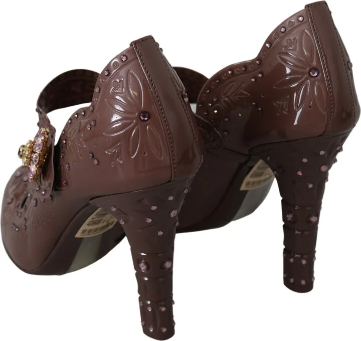 Brown Floral Crystal CINDERELLA Heels Women's Shoes - Image 4