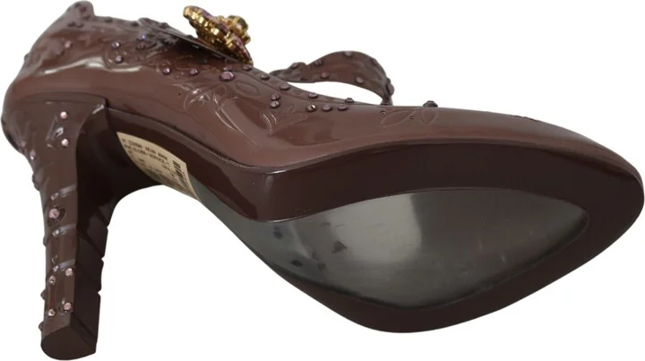 Brown Floral Crystal CINDERELLA Heels Women's Shoes - Image 6
