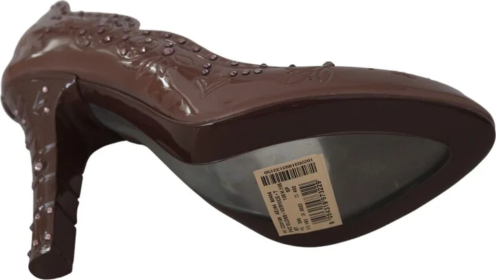 Brown Floral Crystal Heels CINDERELLA Women's Shoes - Image 2