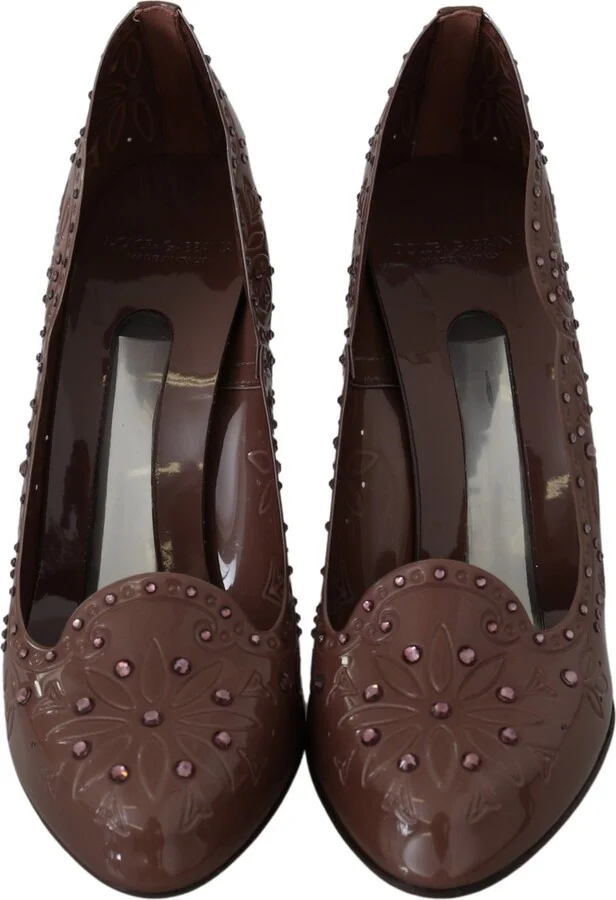Brown Floral Crystal Heels CINDERELLA Women's Shoes - Image 4
