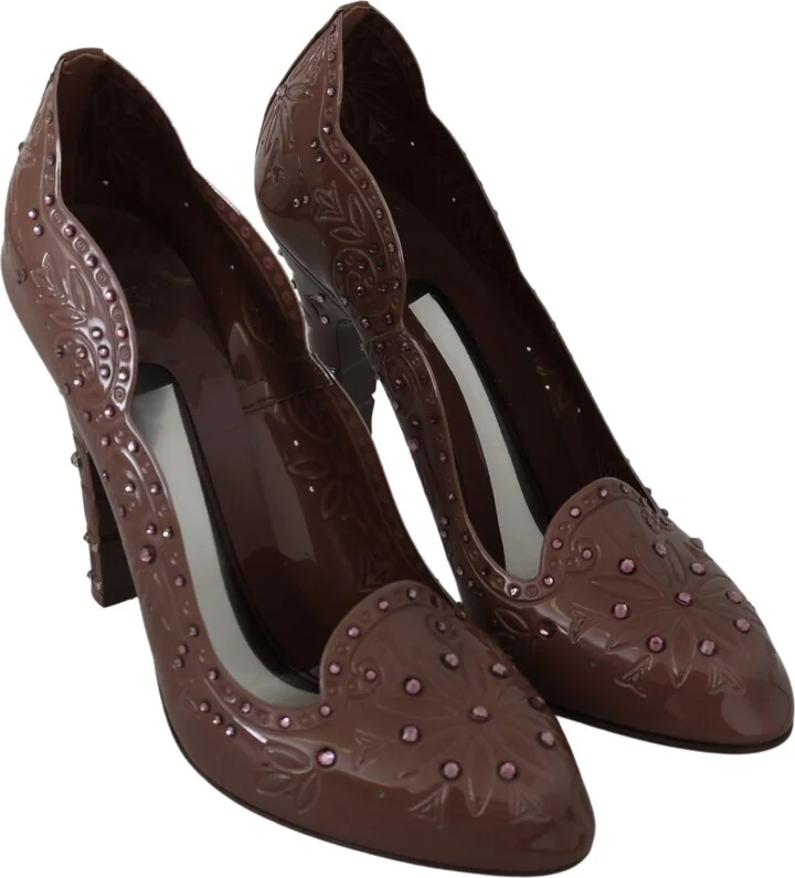 Brown Floral Crystal Heels CINDERELLA Women's Shoes - Image 5