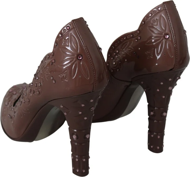 Brown Floral Crystal Heels CINDERELLA Women's Shoes - Image 6