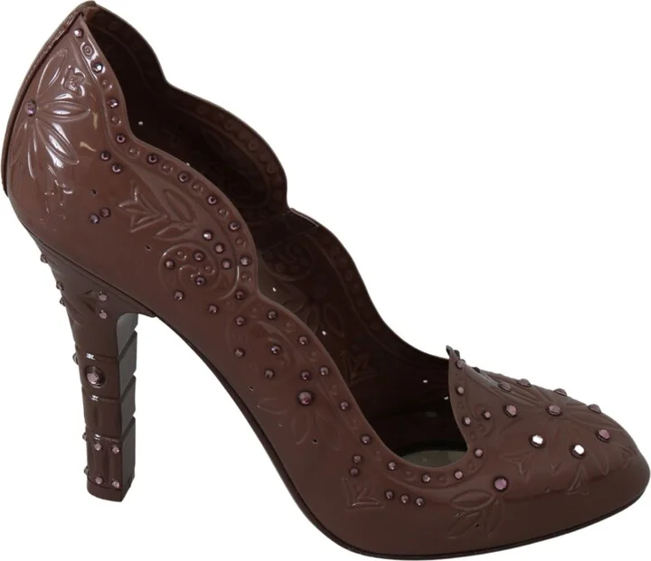 Brown Floral Crystal Heels CINDERELLA Women's Shoes