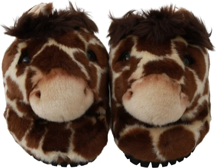 Brown Giraffe Slippers Flats Sandals Women's Shoes - Image 3