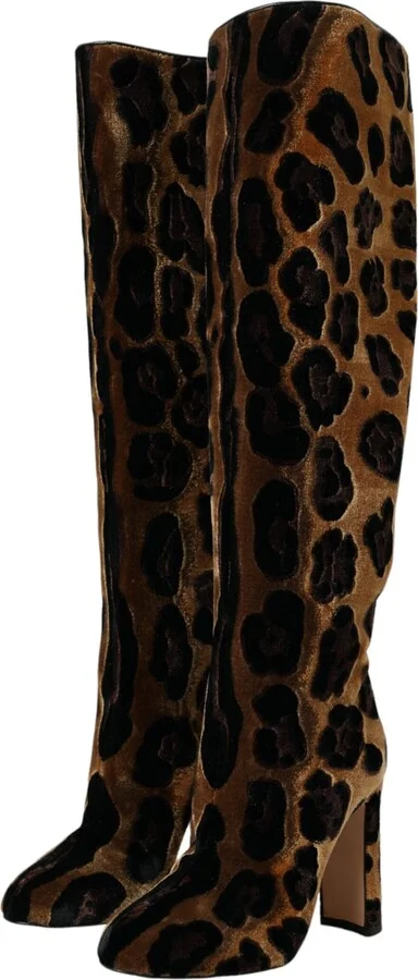 Brown Giraffe Velvet Leather Boots Women's Shoes