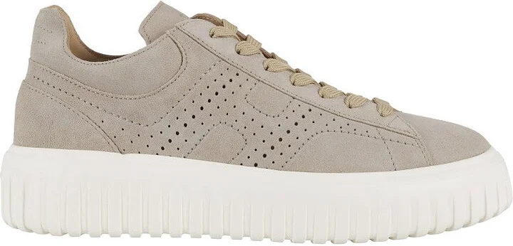Brown H Perforated Laced Sneakers