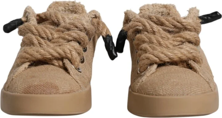 Brown Jute Fabric Low Top Men Sneakers Men's Shoes - Image 2