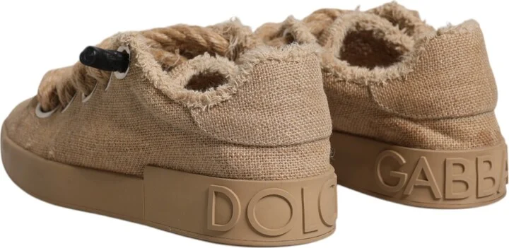 Brown Jute Fabric Low Top Men Sneakers Men's Shoes - Image 5