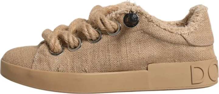 Brown Jute Fabric Low Top Men Sneakers Men's Shoes - Image 6