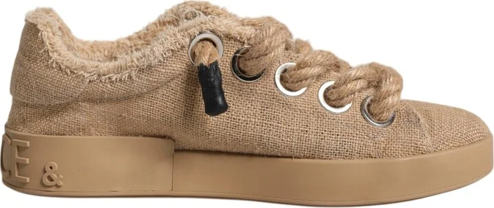 Brown Jute Fabric Low Top Men Sneakers Men's Shoes