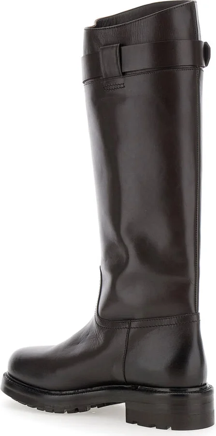 Brown Knee-high Boots With Buckle In Leather Woman - Image 3