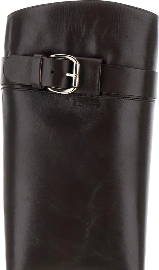 Brown Knee-high Boots With Buckle In Leather Woman - Image 4