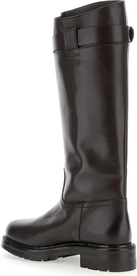 Brown Knee-High Boots With Buckle In Leather Woman - Image 3