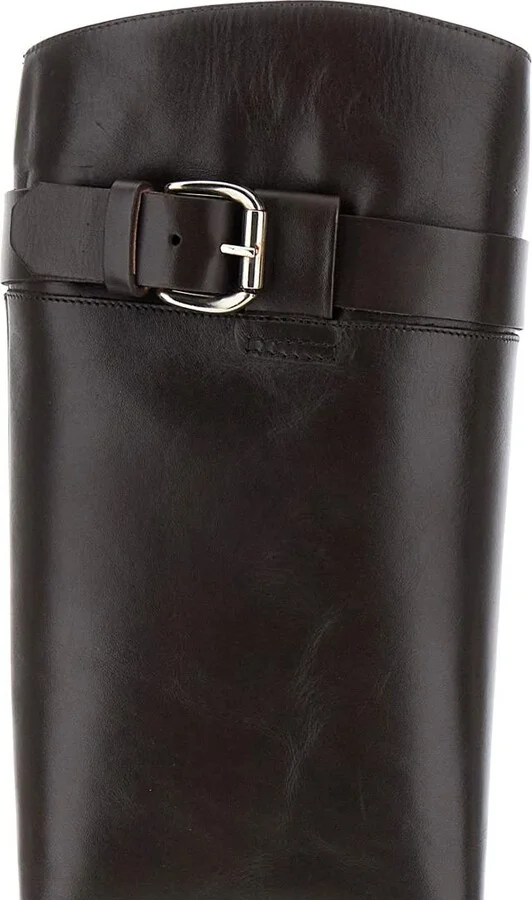 Brown Knee-High Boots With Buckle In Leather Woman - Image 4