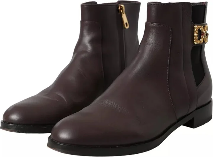 Brown Leather AMORE Flats Ankle Boots Women's Shoes (Pre-Owned) - Image 4