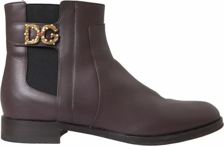 Brown Leather AMORE Flats Ankle Boots Women's Shoes (Pre-Owned)