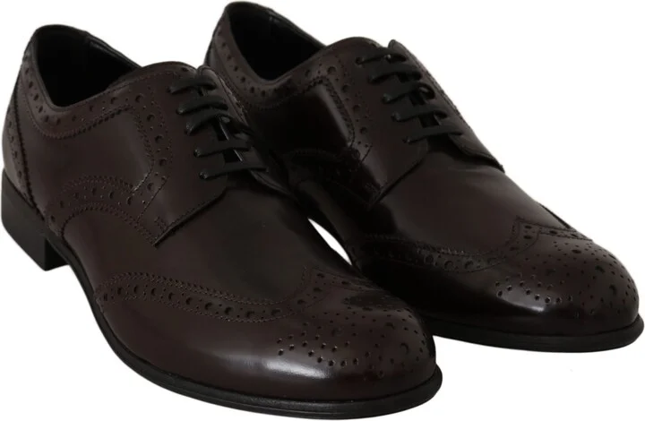 Brown Leather Broques Oxford Wingtip Women's Shoes - Image 3