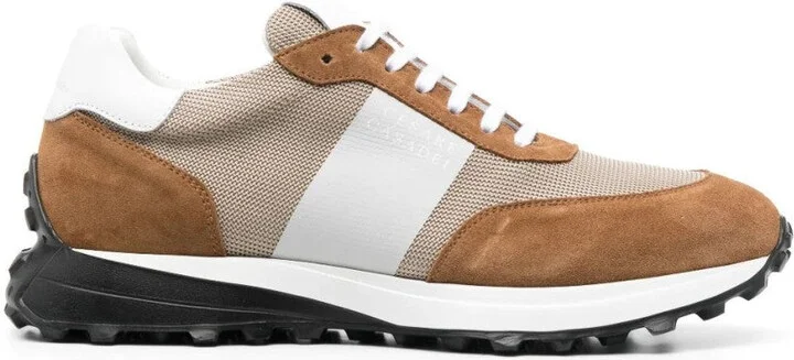 Brown Leather Casual Trainers With Contrasting Stripe