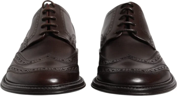 Brown Leather Derby Wingtip Lace Up Formal Dress Men's Shoes - Image 2