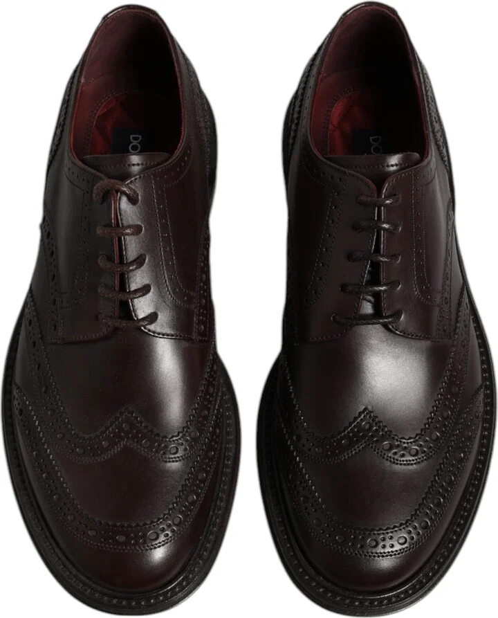 Brown Leather Derby Wingtip Lace Up Formal Dress Men's Shoes - Image 3