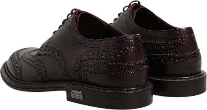 Brown Leather Derby Wingtip Lace Up Formal Dress Men's Shoes - Image 5