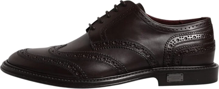 Brown Leather Derby Wingtip Lace Up Formal Dress Men's Shoes - Image 6