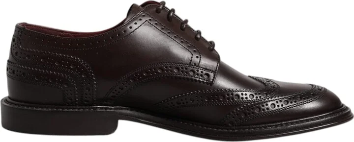 Brown Leather Derby Wingtip Lace Up Formal Dress Men's Shoes