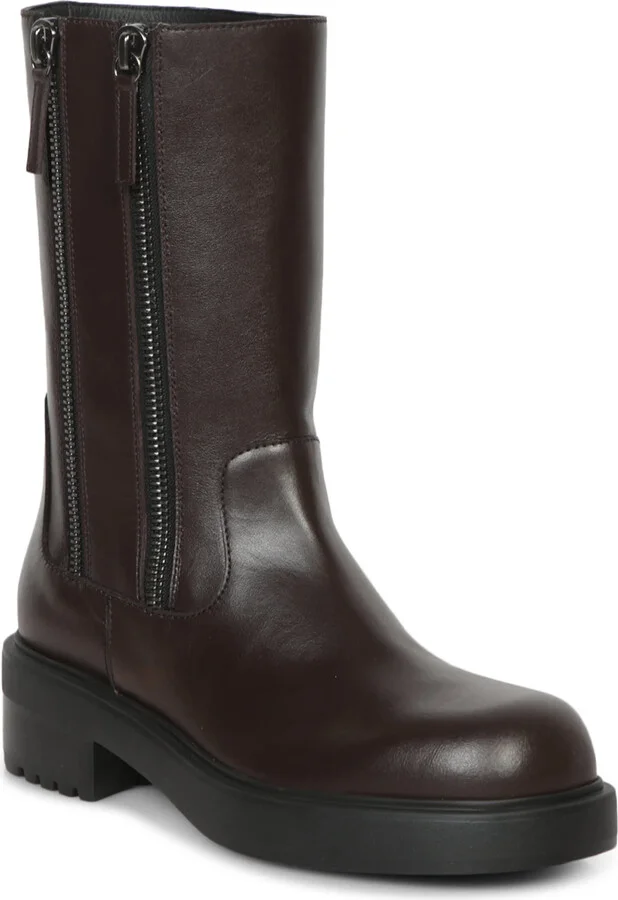 Brown Leather Flat Ankle Boots - Image 2