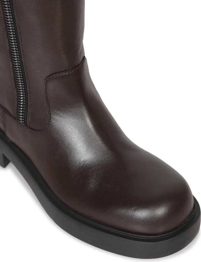 Brown Leather Flat Ankle Boots - Image 4