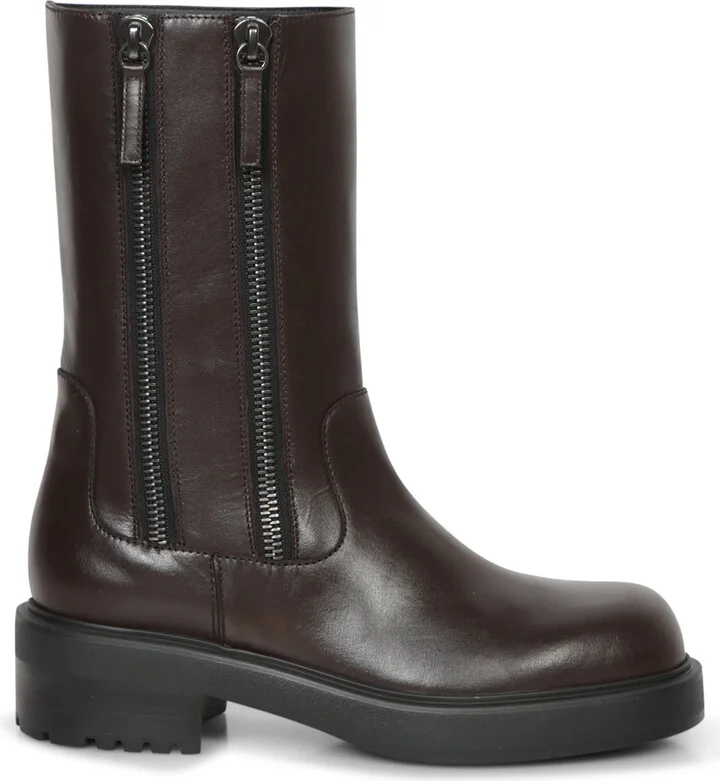 Brown Leather Flat Ankle Boots