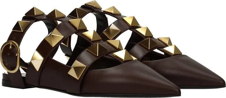 Brown Leather Flat Women's Sandals - Image 2