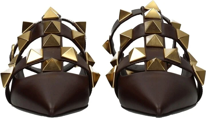 Brown Leather Flat Women's Sandals - Image 3