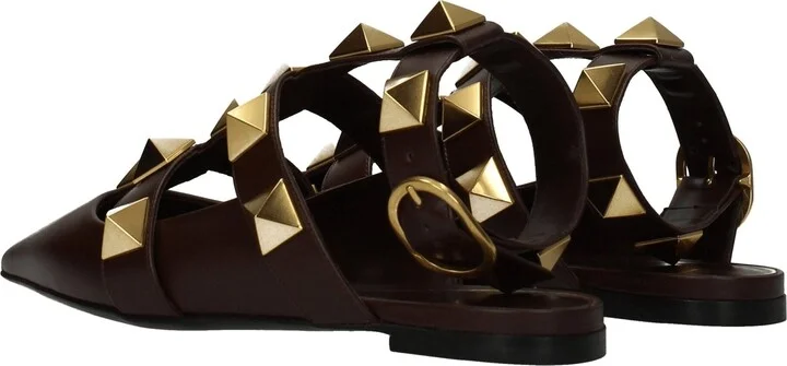 Brown Leather Flat Women's Sandals - Image 4