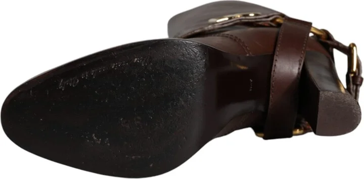 Brown Leather Gold Tone Logo High Boots Women's Shoes (Pre-Owned) - Image 6