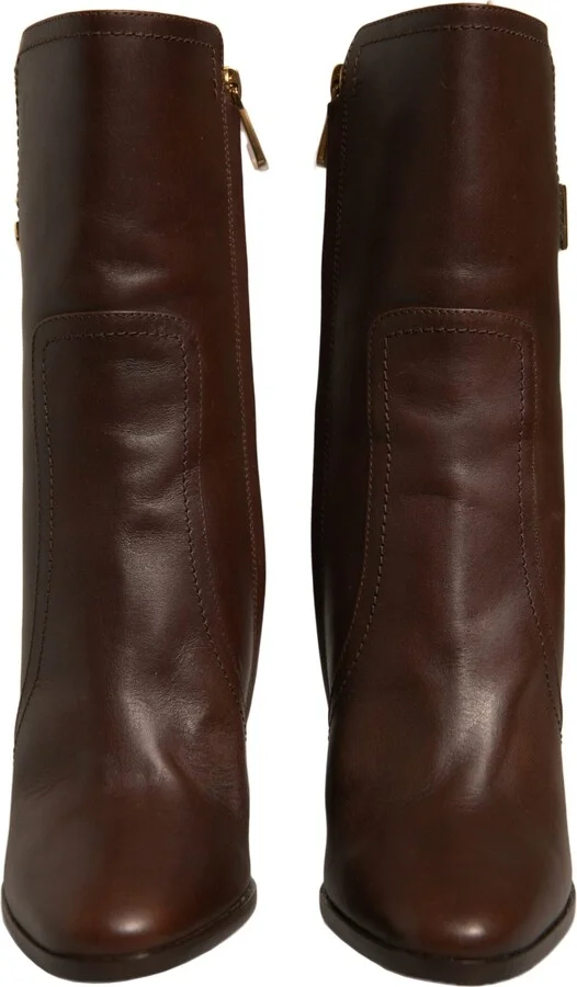 Brown Leather Heels Mid Calf Boots Women's Shoes (Pre-Owned) - Image 2