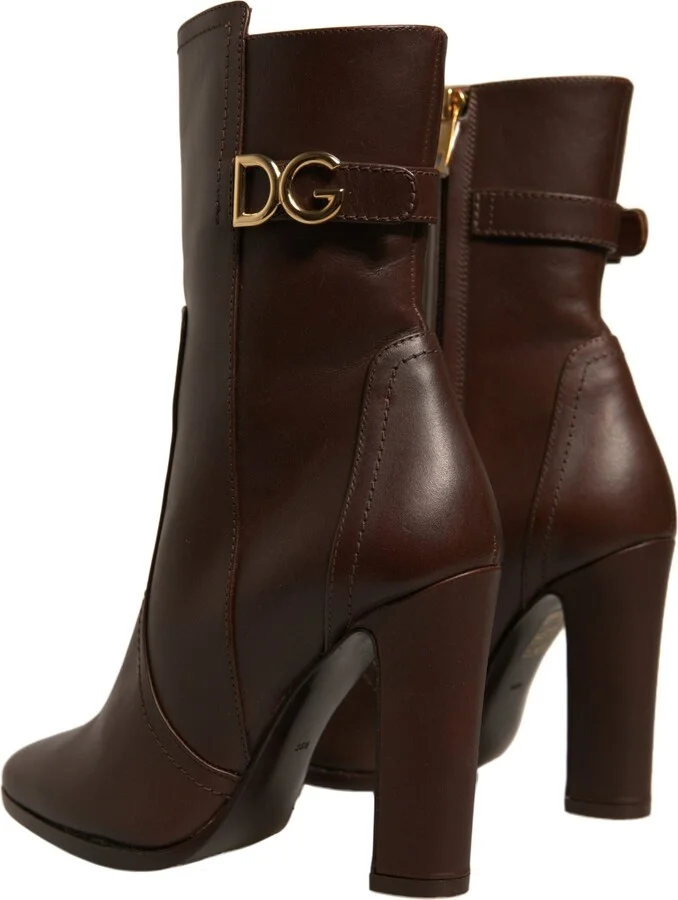 Brown Leather Heels Mid Calf Boots Women's Shoes (Pre-Owned) - Image 4